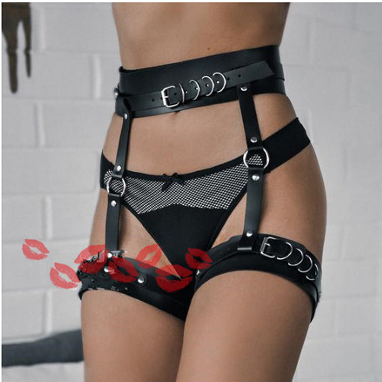 Leather Waist Leg Ring Integrated Garter Belt - Mubimart -  