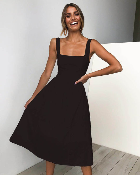 Simple Camisole Backless Dress Women - Mubimart