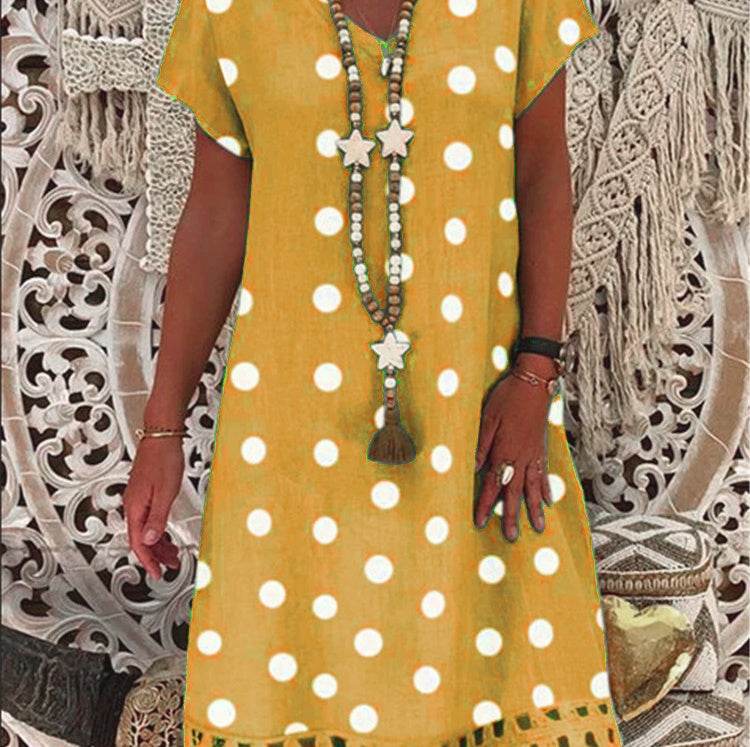 V-neck print midi dress - Mubimart