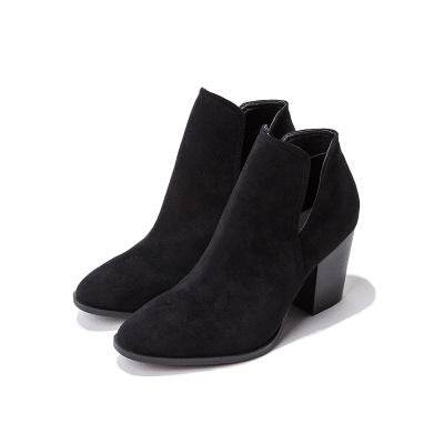Chunky high-heeled solid color booties - Mubimart
