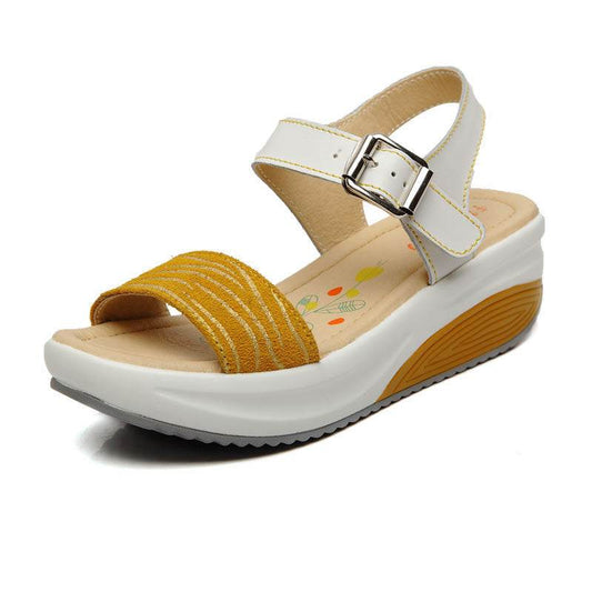 Leather sandals flat heel flat heel - Mubimart