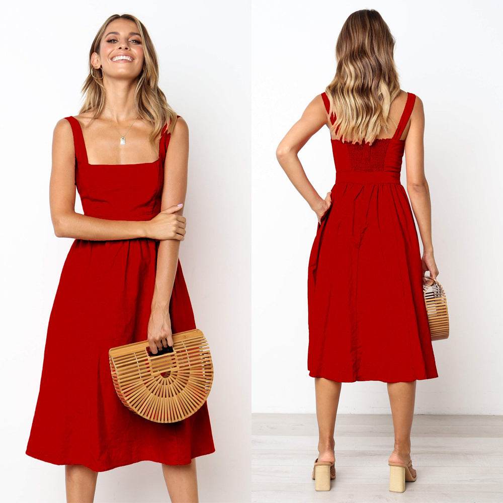 Simple Camisole Backless Dress Women - Mubimart