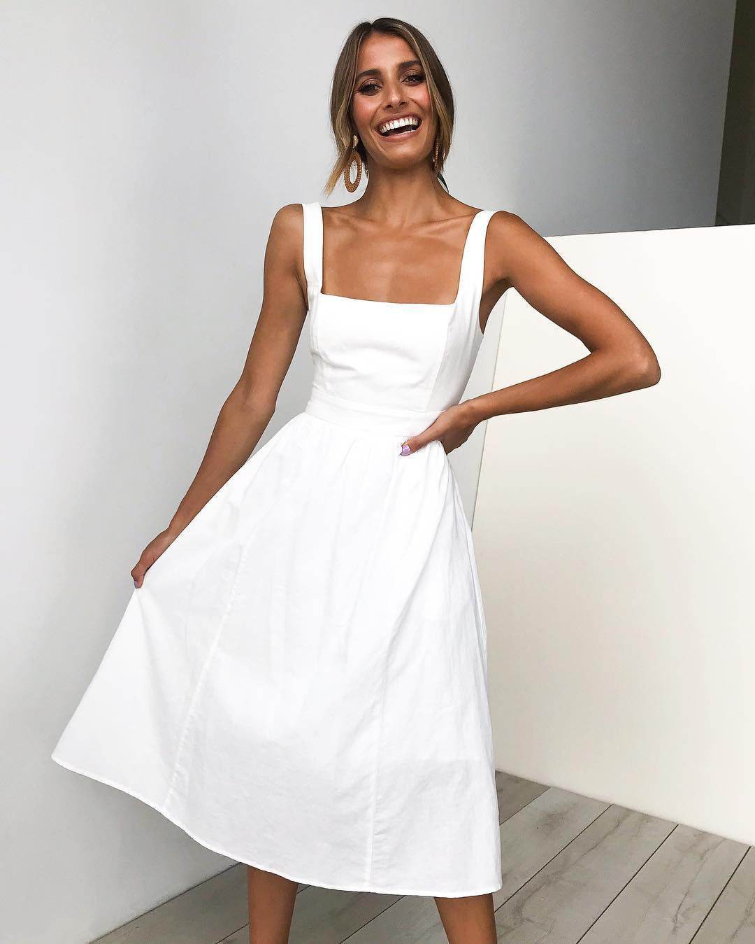 Simple Camisole Backless Dress Women - Mubimart