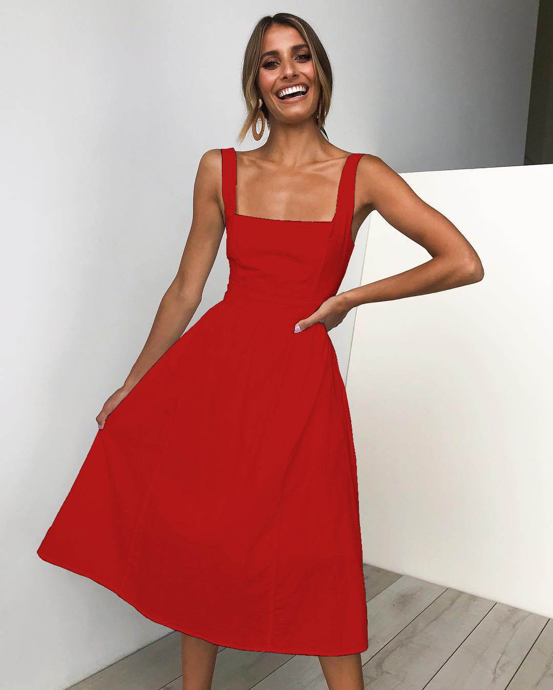 Simple Camisole Backless Dress Women - Mubimart