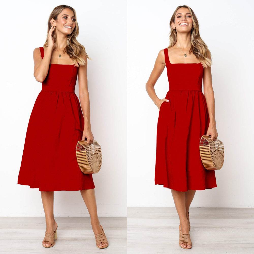 Simple Camisole Backless Dress Women - Mubimart