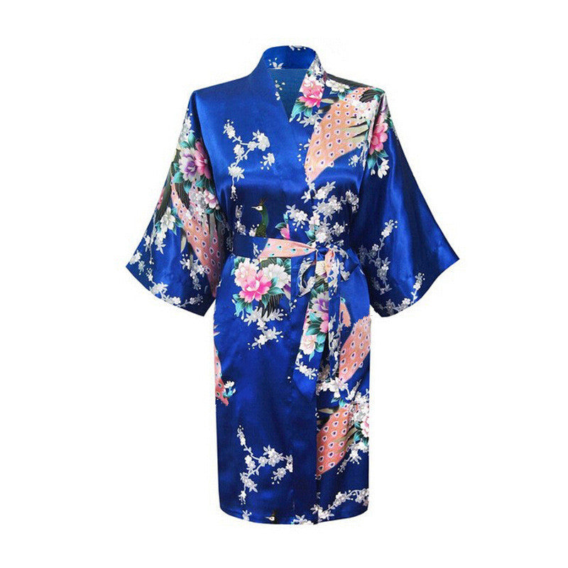 Silk nightgown peacock nightgown sexy cardigan - Mubimart -  