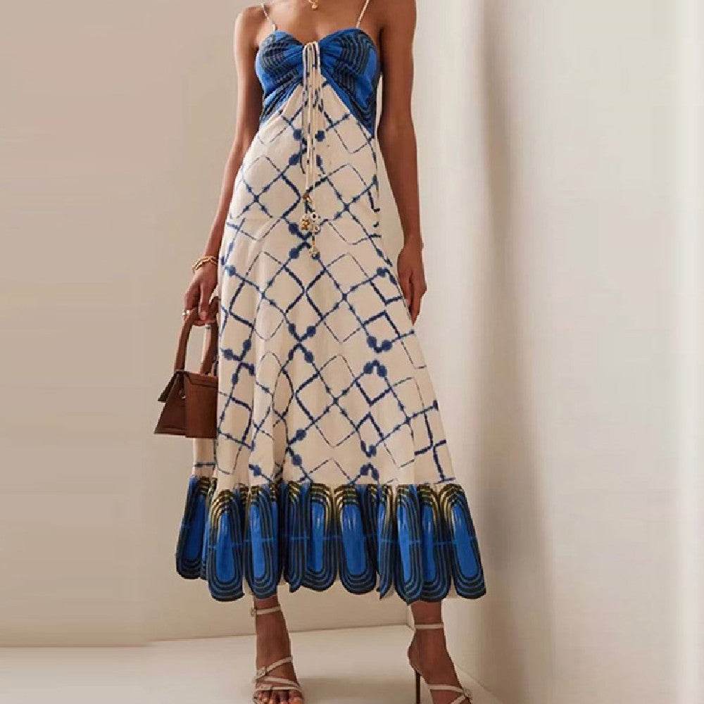 Ladies Positioning Print Slip Dress - Mubimart
