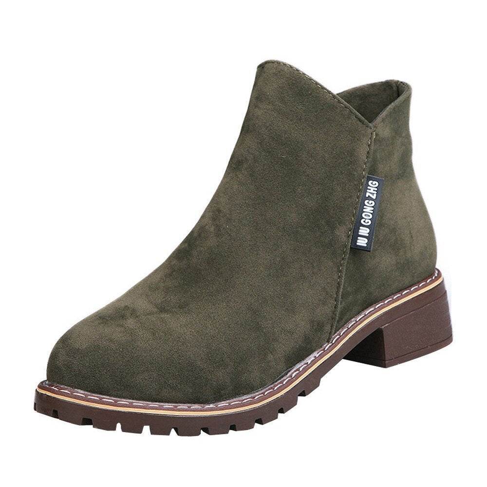 Frosted Martin Boots Low Heel Booties - Mubimart