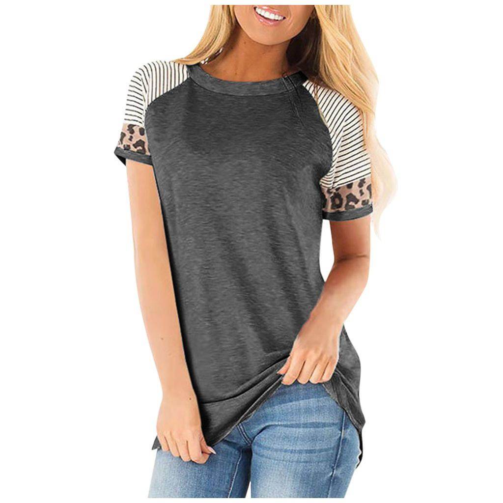 Maternity Striped Tees Nursing Tops Short leopard - Mubimart