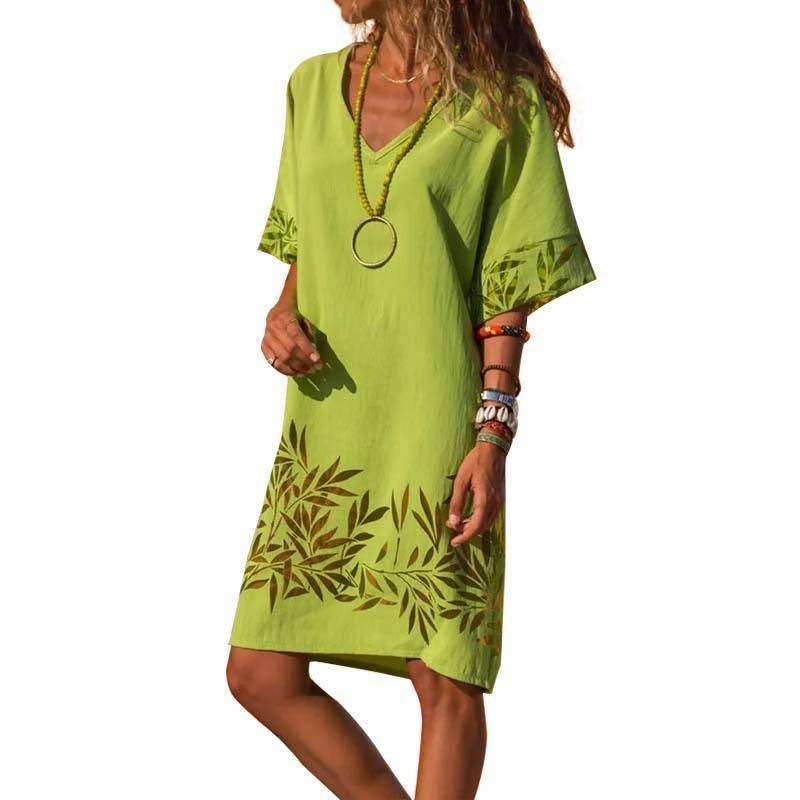 Casual V-neck plus size dress - Mubimart