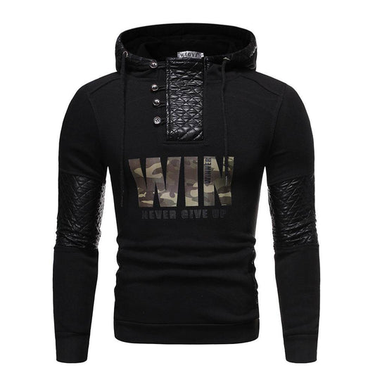 Pu Leather Patchwork Casual Hoodies - Mubimart