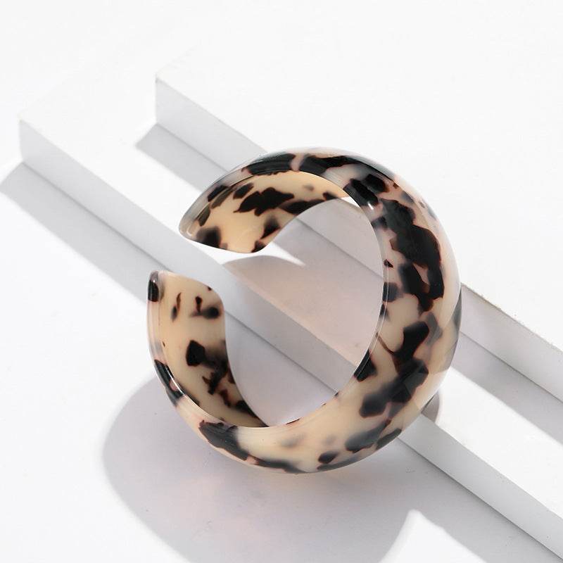 Leopard print acetate plate bangle bracelet women - Mubimart