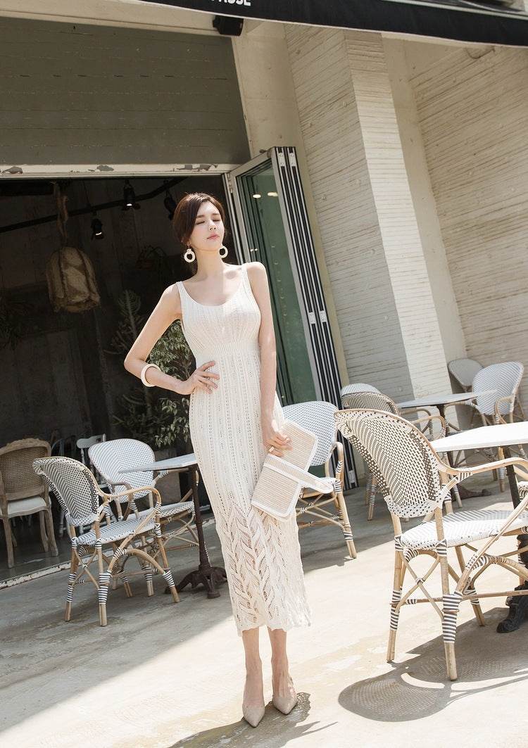 Women's V-neck openwork camisole dress - Mubimart