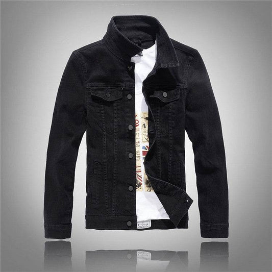 Denim jacket men's gray washed denim jacket - Mubimart