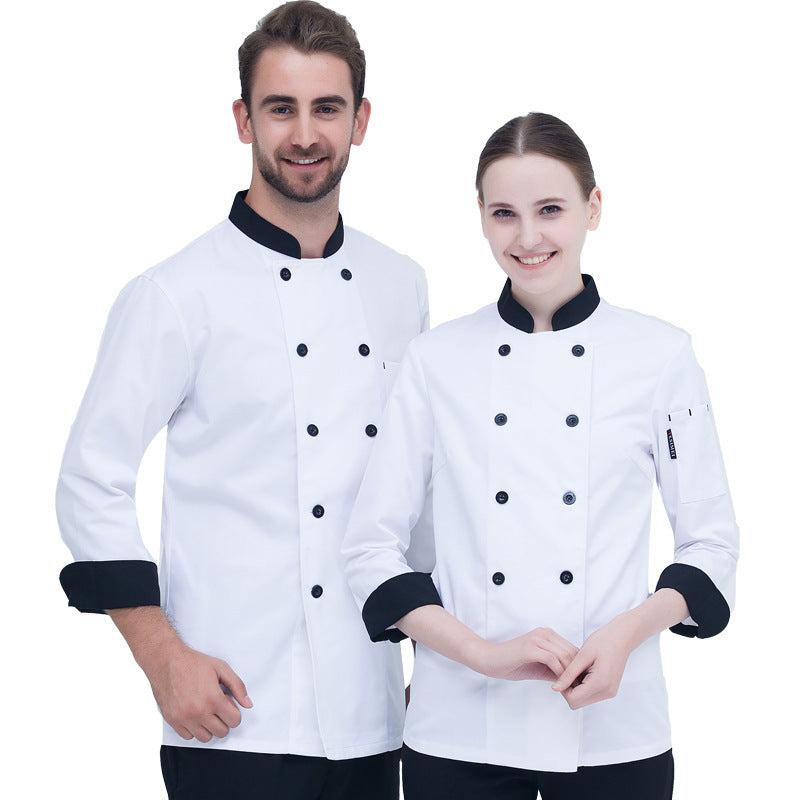 Pure White Double Breasted Chef's Work Clothes Long Sleeved Clothes - Mubimart -  