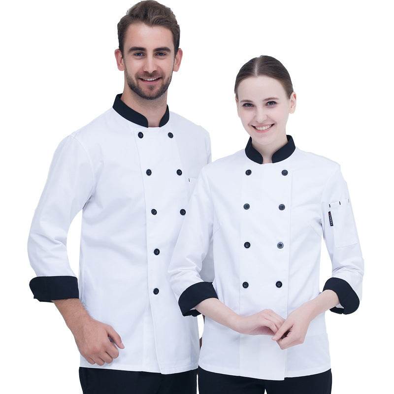 Pure White Double Breasted Chef's Work Clothes Long Sleeved Clothes - Mubimart