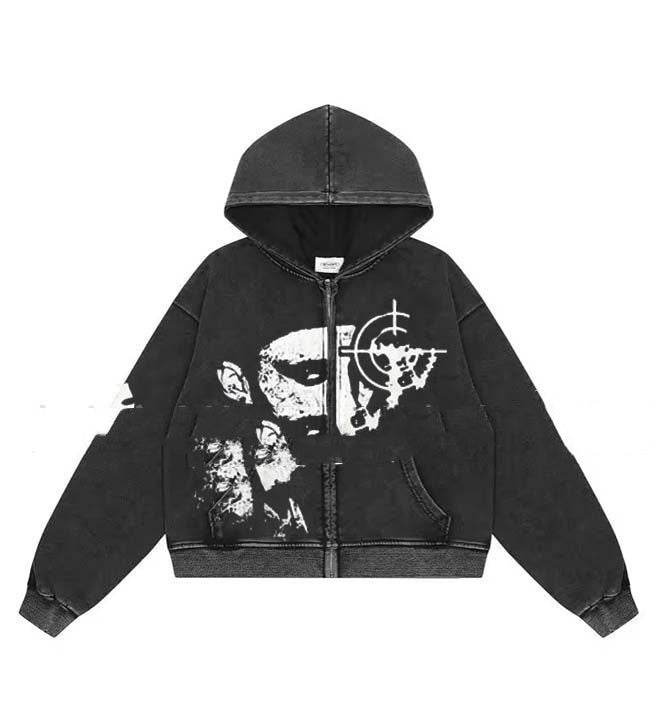 Female American Skeleton Printed Zipper Hoodie - Mubimart