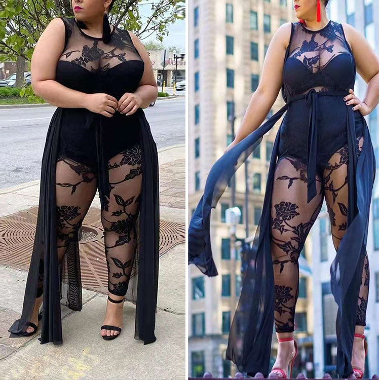 Plus Size Women's Sexy Flocking Jumpsuit Temperament Commuter - Mubimart - Plus Size Jumpsuit 