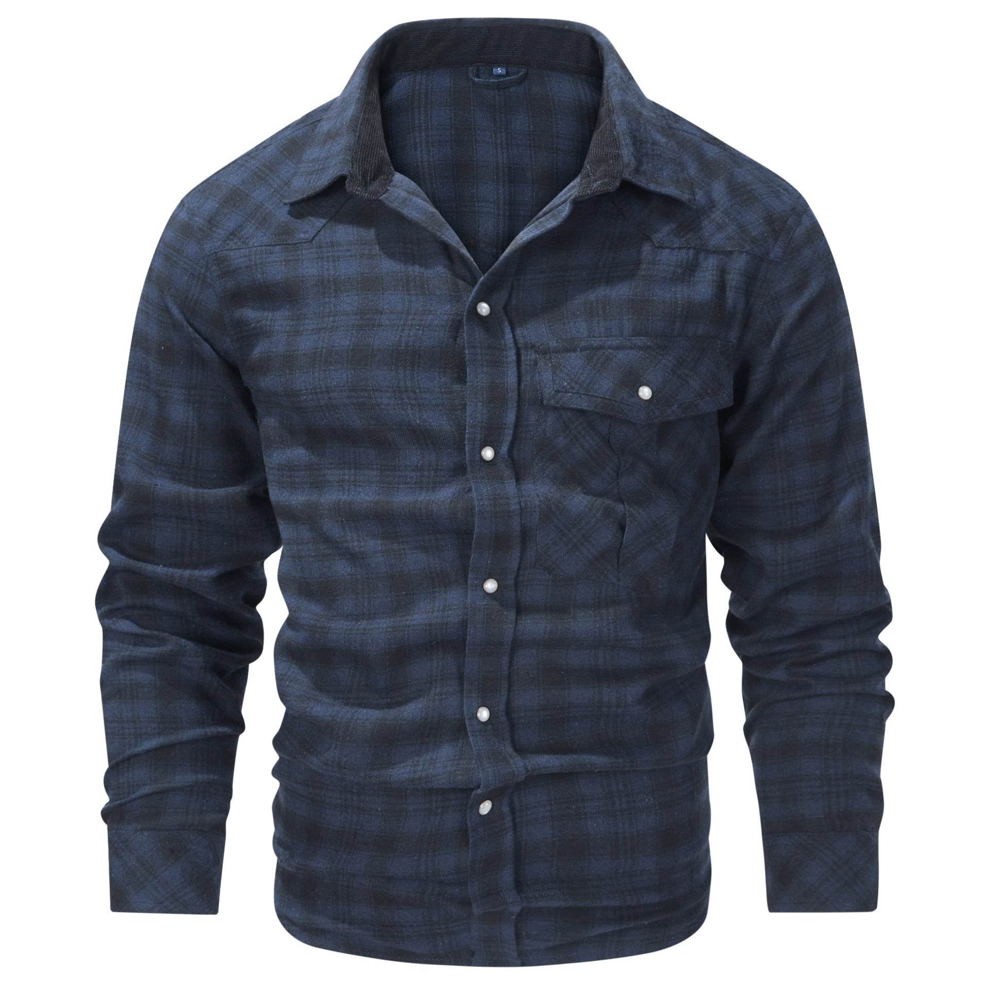 Flannel European And American Retro Pearl Buckle Western Style Long Sleeve Shirt - Mubimart