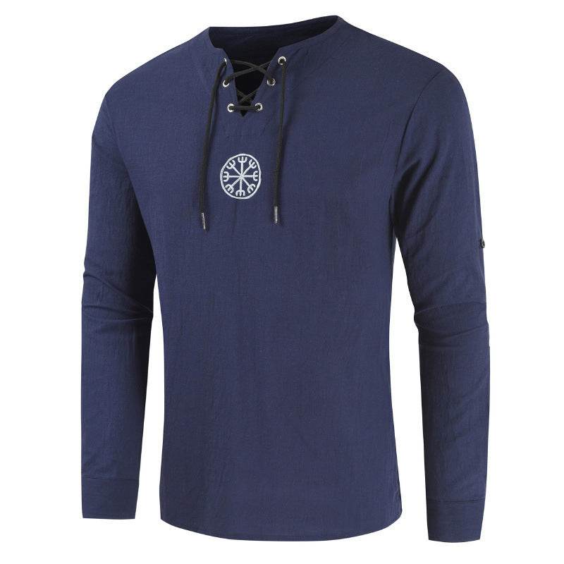 Cotton And Linen Embroidery Long-sleeved Linen Shirt - Mubimart