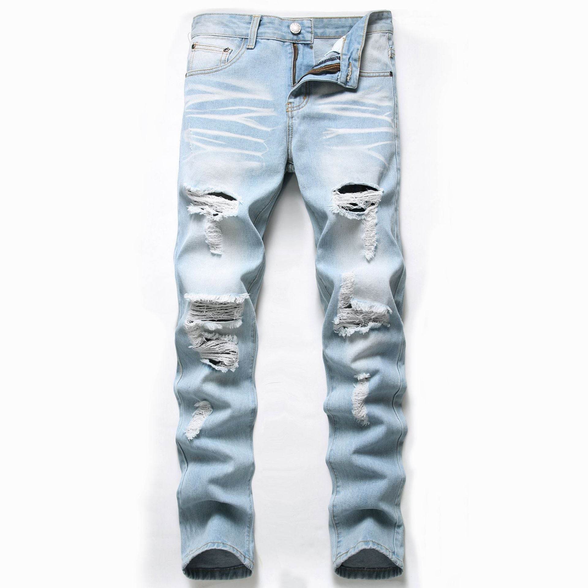 Men's Jeans Slim Fit Straight Ripped - Mubimart
