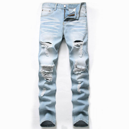 Men's Jeans Slim Fit Straight Ripped - Mubimart