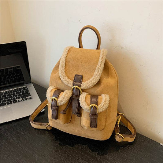 Lamb Wool Backpack Scrub For Women - Mubimart
