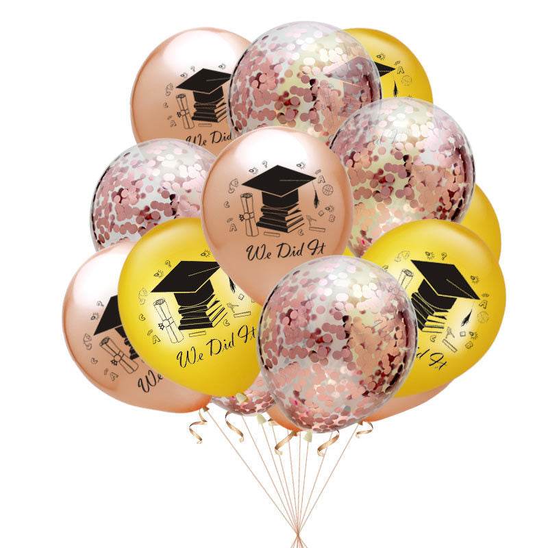 10pcs Graduation Balloons Gold Silver Black Latex Balloon - Mubimart