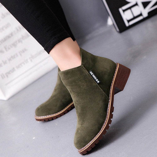 Frosted Martin Boots Low Heel Booties - Mubimart