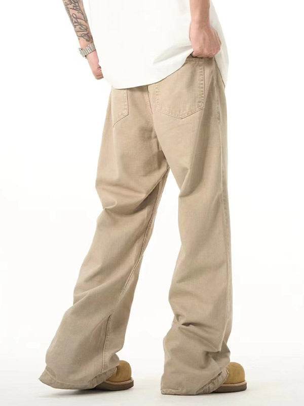Khaki Casual Pants High Sense Basic Loose Straight-leg Trousers - Mubimart