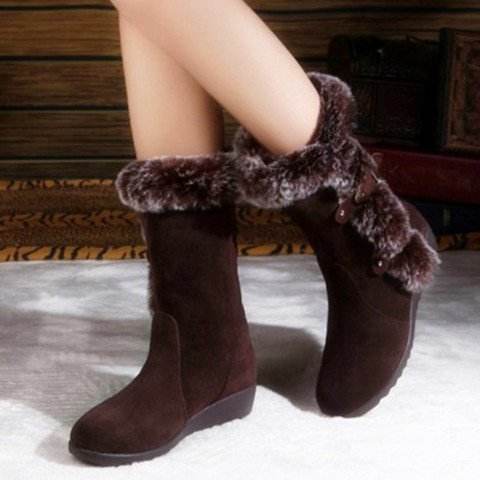 Snow Boots Mid-calf Faux Fur Plush Winter Women Boots - Mubimart