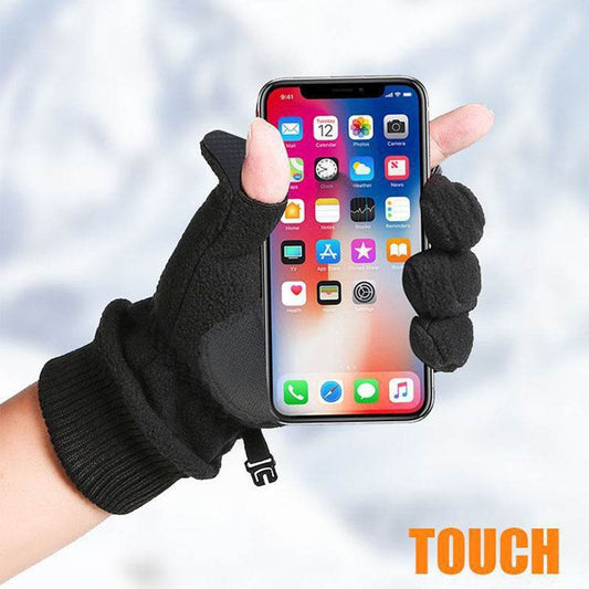 Outdoor Ski Riding Gloves Winter Polar Fleece Flip Cover Winter Gloves Men And Women Plus Velvet Thickened Warm Touch Screen Gloves - Mubimart