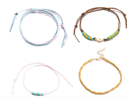 Multi Rainbow Colorful Seed Beads Handmade Beaded Ocean Beach Anklets - Mubimart