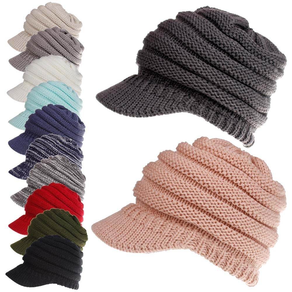 Women Ponytail Beanies Autumn Winter Hats Female Soft Knitting Caps Warm Ladies Skullies - Mubimart