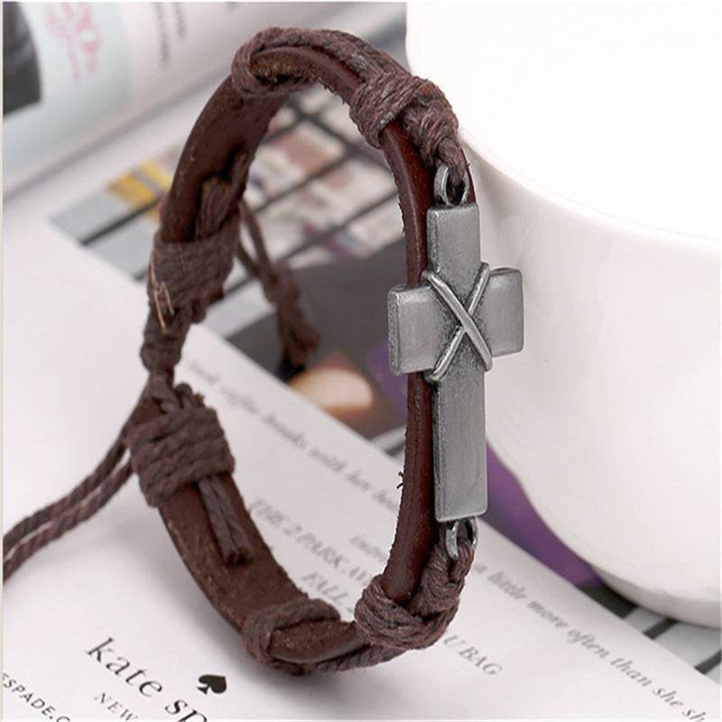 Brown Leather Cross Bracelets - Mubimart