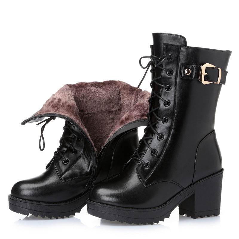 Leather Martin boots women cotton boots - Mubimart