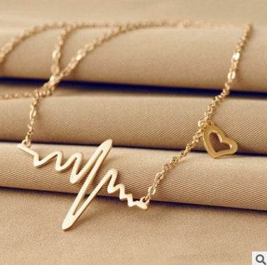 Necklace Love Shaped Titanium Steel Heartbeat Lockbone Chain Heart Pendant Necklace Necklace Women Gold Chain Choker - Mubimart