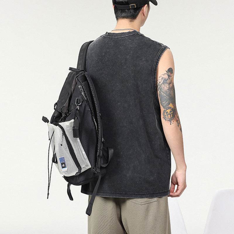 Summer Retro Washed Cotton Tank Top Vest For Men - Mubimart