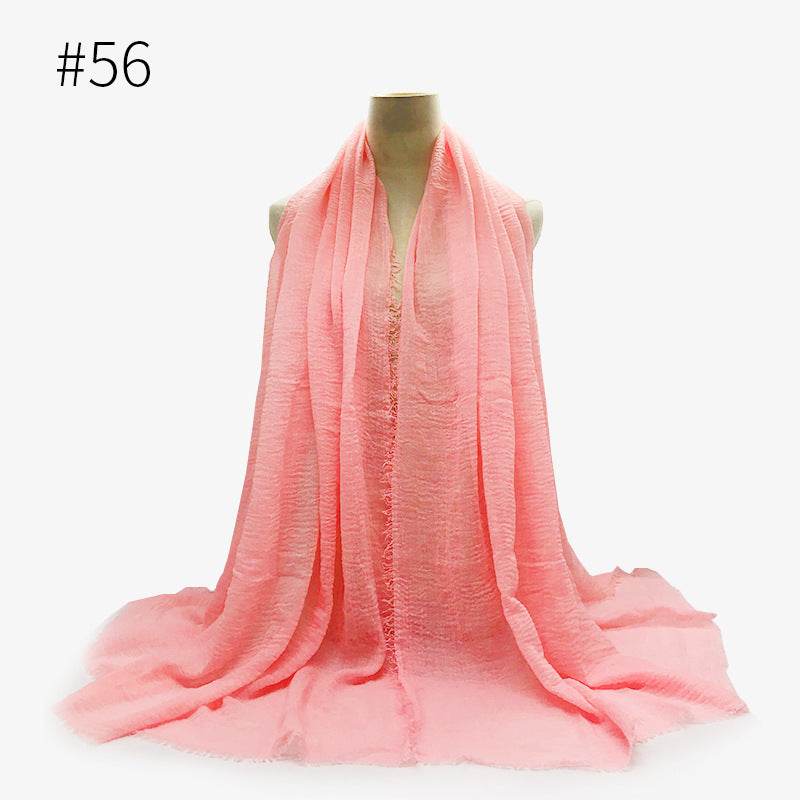 Bubble plain Scarf / cotton scarf fringes women soft solid hijab popular muffler shawls big Pashmina wrap hijab - Mubimart