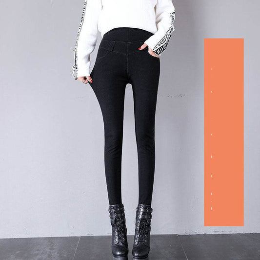 Thermal Fleece Denim Jeggings High-waisted High Stretch Women Skinny Jeans - Mubimart