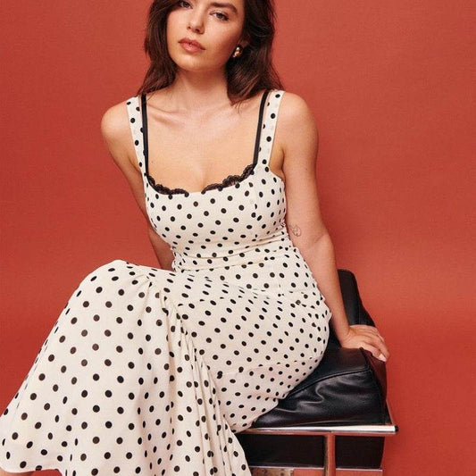 Retro Dots Printing Slip Dress - Mubimart