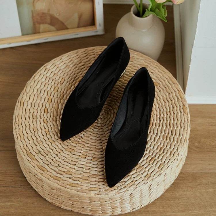 French pointed toe shoes women's flat low heels - Mubimart
