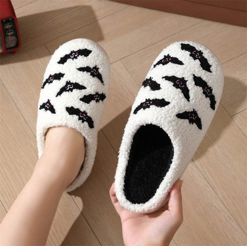Halloween Skull Rose Slippers Winter Warm Indoor Floor Bedroom Home Slipper For Women - Mubimart