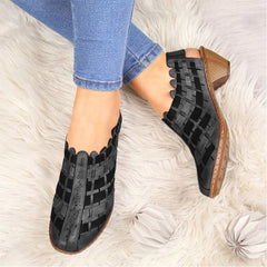 Cross weave wedge booties