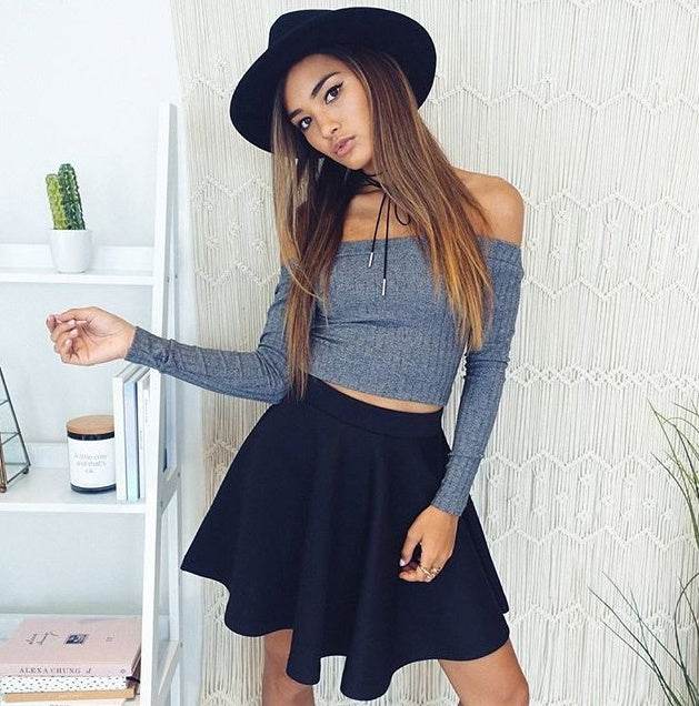 Women Off Shoulder Crop Top - Mubimart