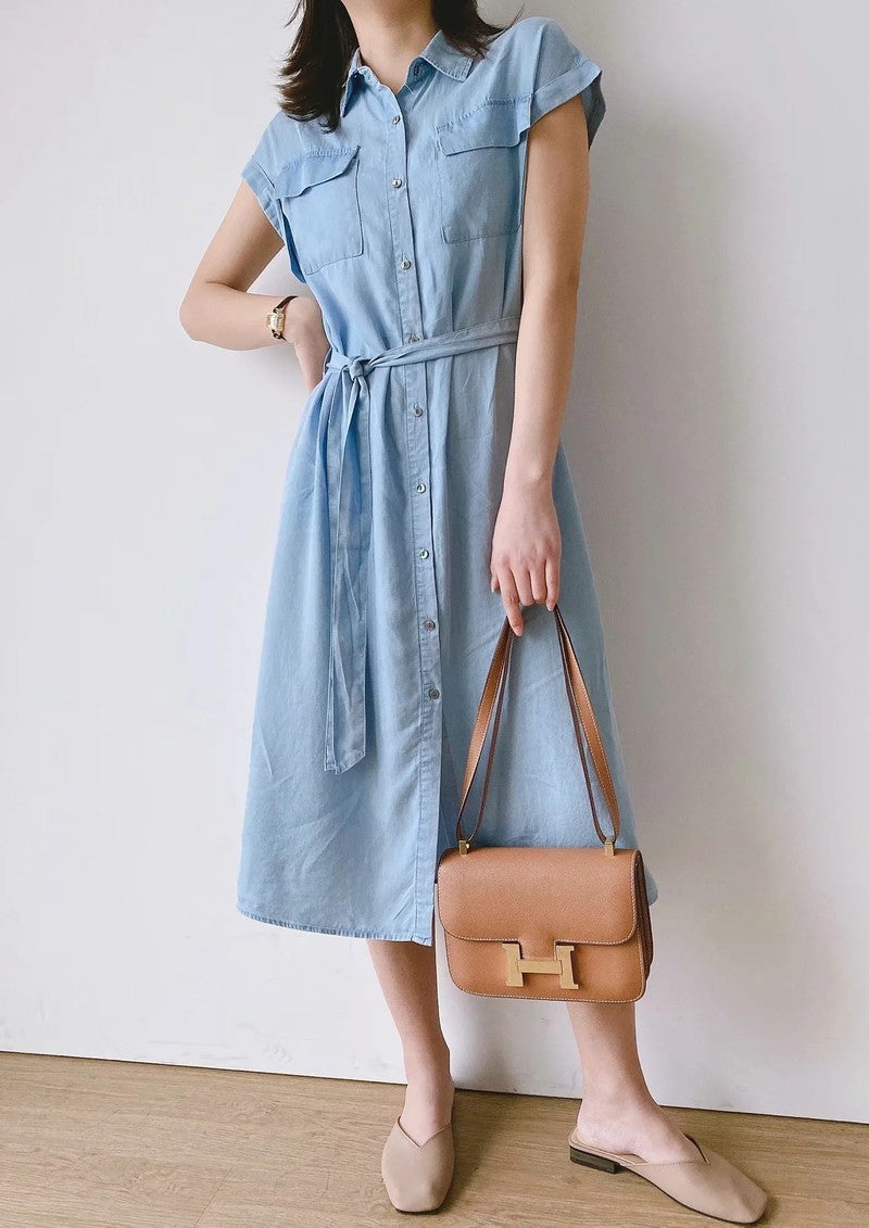 Solid color shirt dress - Mubimart - Shirt Dress 