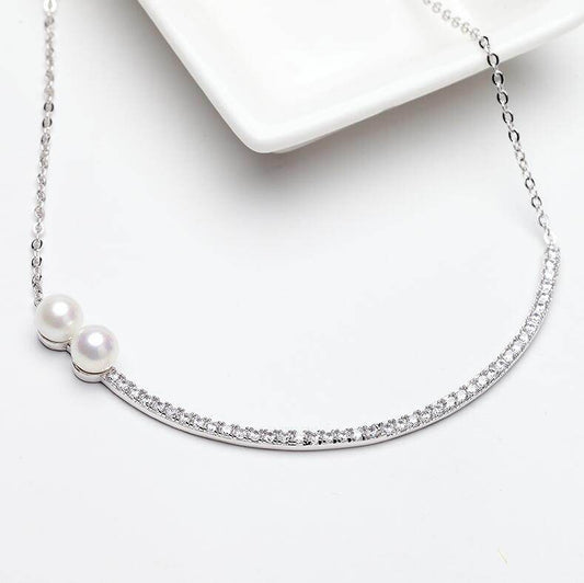 Elegant Clavicle Chain Girl Best Choice Full CZ Pearls White Gold Color Women Choker Necklace - Mubimart