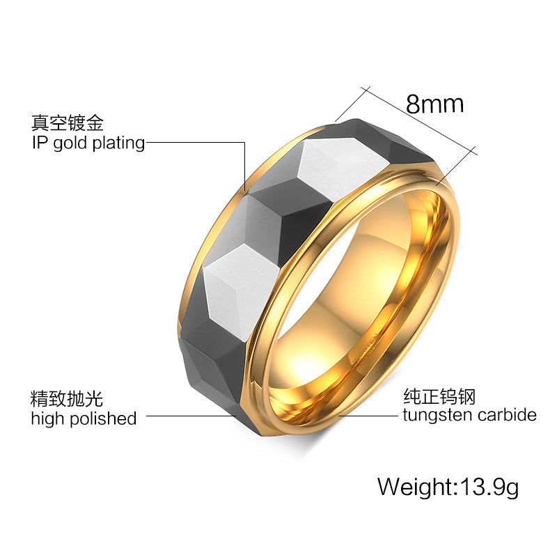 Tungsten steel gold ring