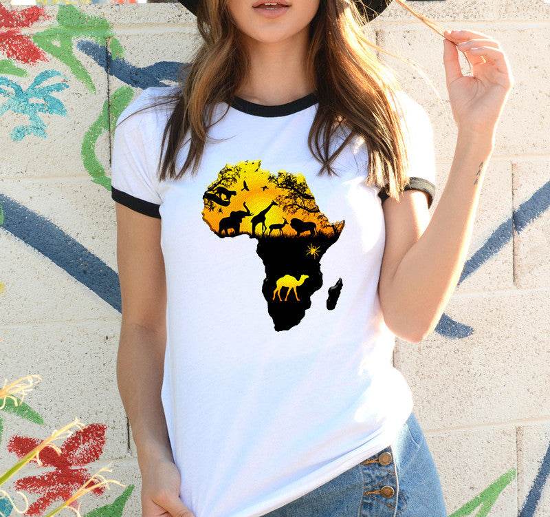 Africa Map Graphic T Shirt for Women ，Printed T-shirt - Mubimart