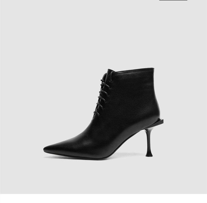 Pointed lace up booties - Mubimart